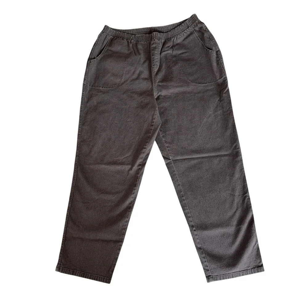 Denim & Co Womens 2X Charcoal Gray Elastic Waist Straight‎ Leg Pants A262865